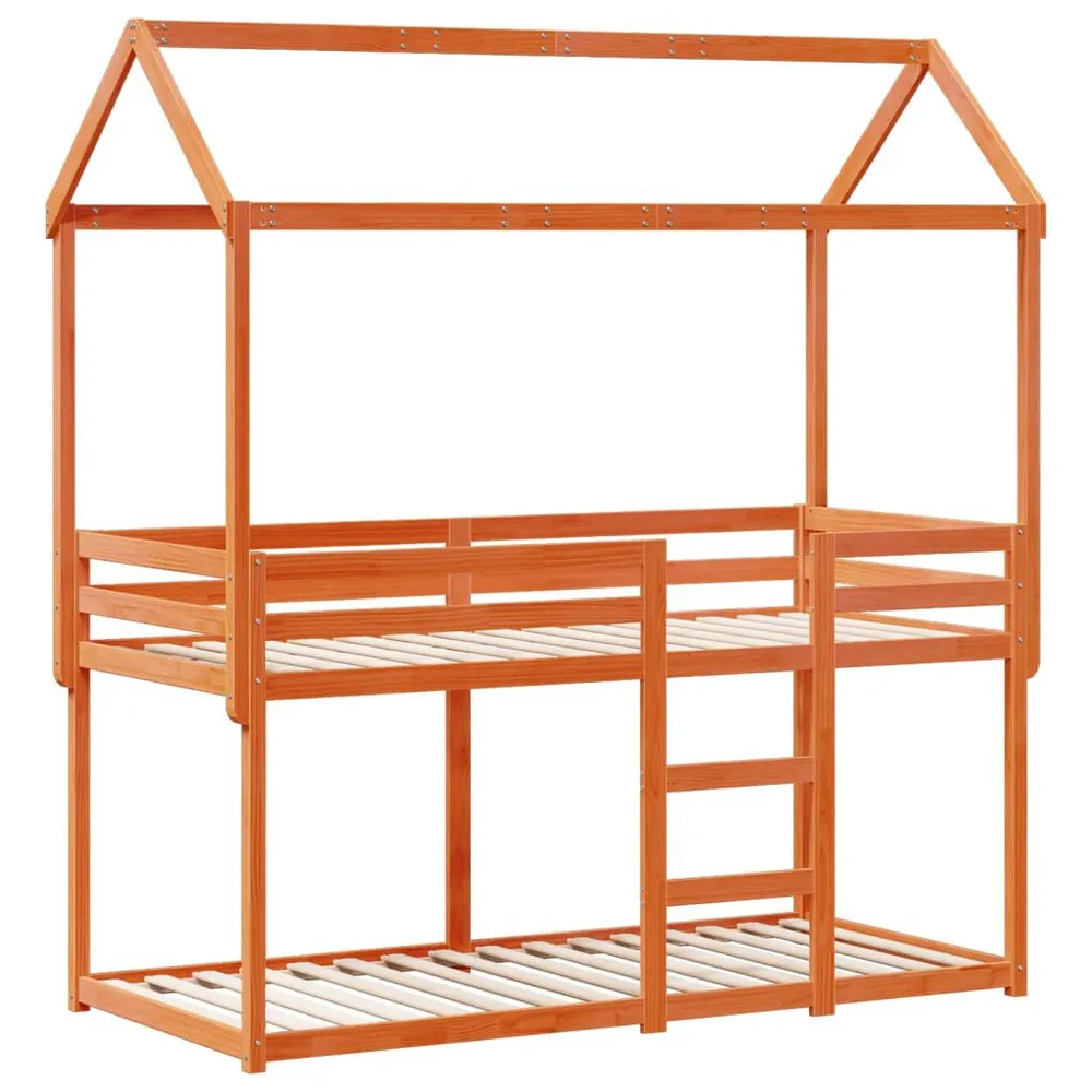 Stapelbed met dak massief grenenhout wasbruin 90x190 cm