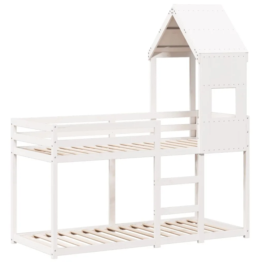 Stapelbed met dak massief grenenhout wit 90x190 cm