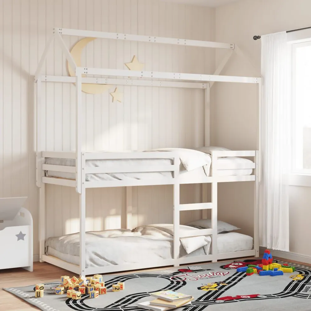 Stapelbed met dak massief grenenhout wit 90x190 cm