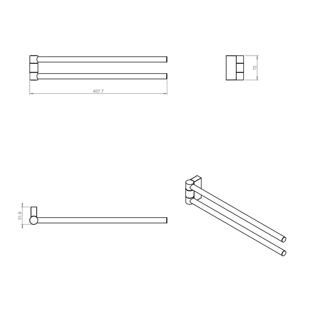 Dubbel jointed wall-mounted towel holder brass from 'Black & White' collection Cosmic - Satin black 41x5.5x7.5 cm