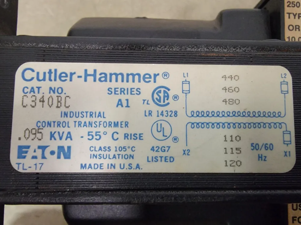 0.095 kVA, 480V Pri, 110/120V Sec, Control Transformer C340BC