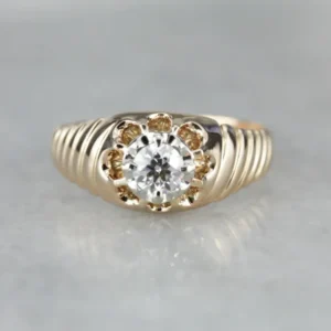 Belcher Set Diamond Solitaire Engagement Ring met beveiligingsplaat