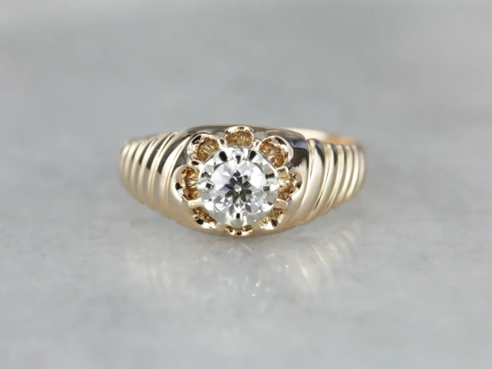 Belcher Set Diamond Solitaire Engagement Ring met beveiligingsplaat