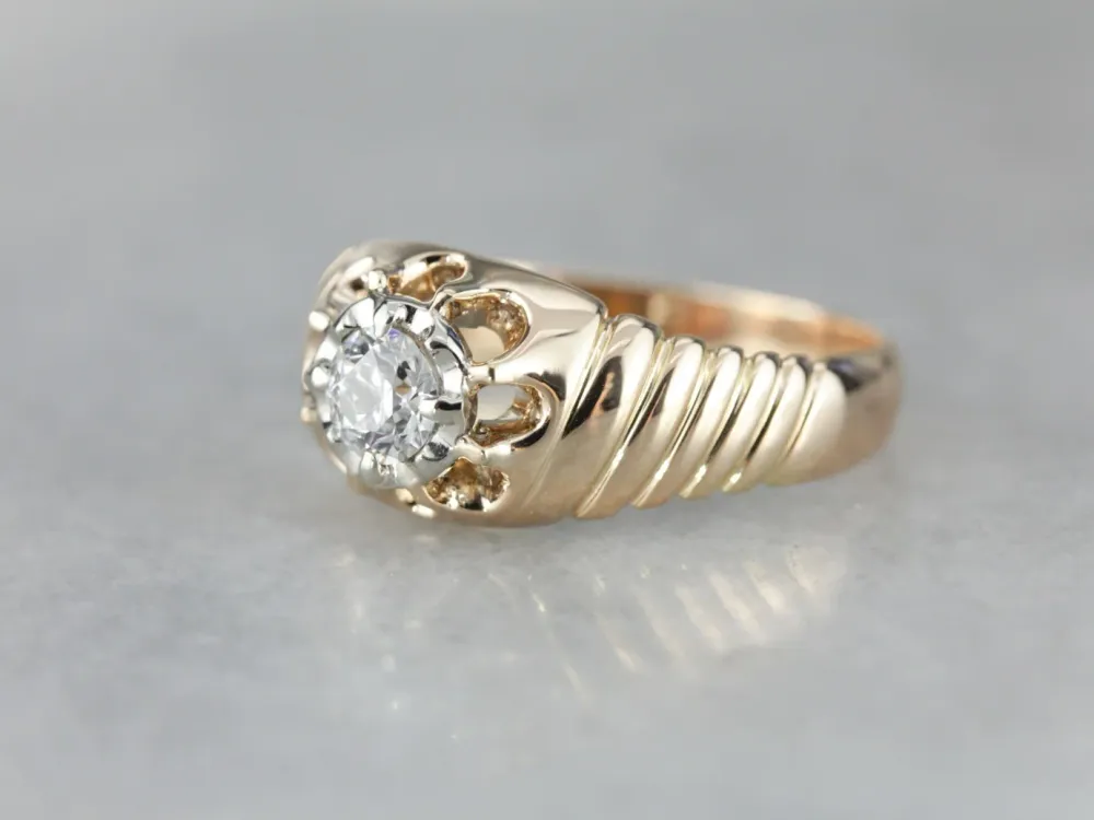 Belcher Set Diamond Solitaire Engagement Ring met beveiligingsplaat