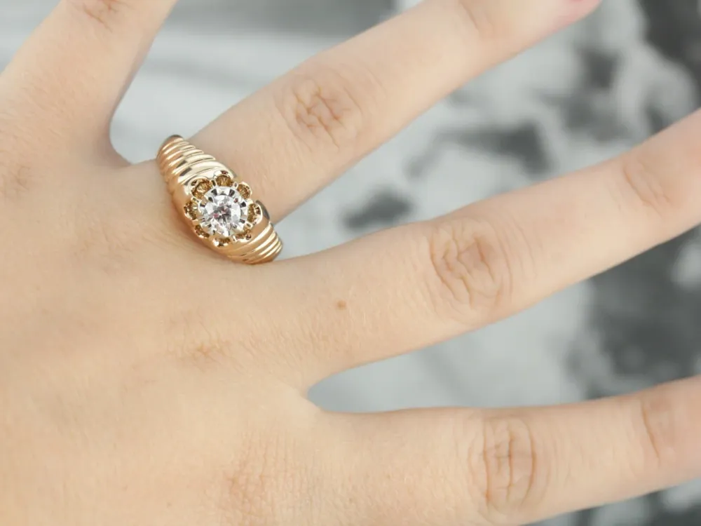 Belcher Set Diamond Solitaire Engagement Ring met beveiligingsplaat