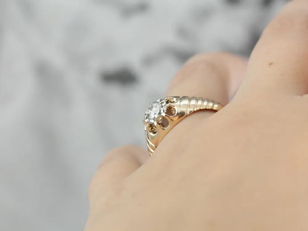 Belcher Set Diamond Solitaire Engagement Ring met beveiligingsplaat