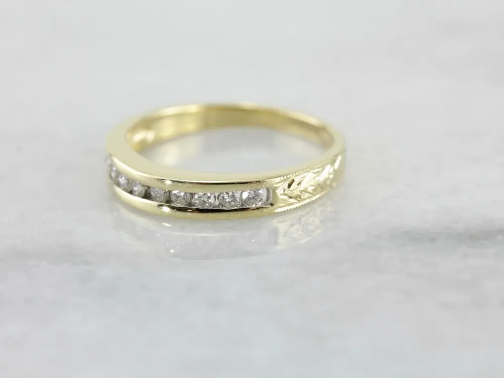Channel Set Diamond Wedding Band Polished Yellow Gouden