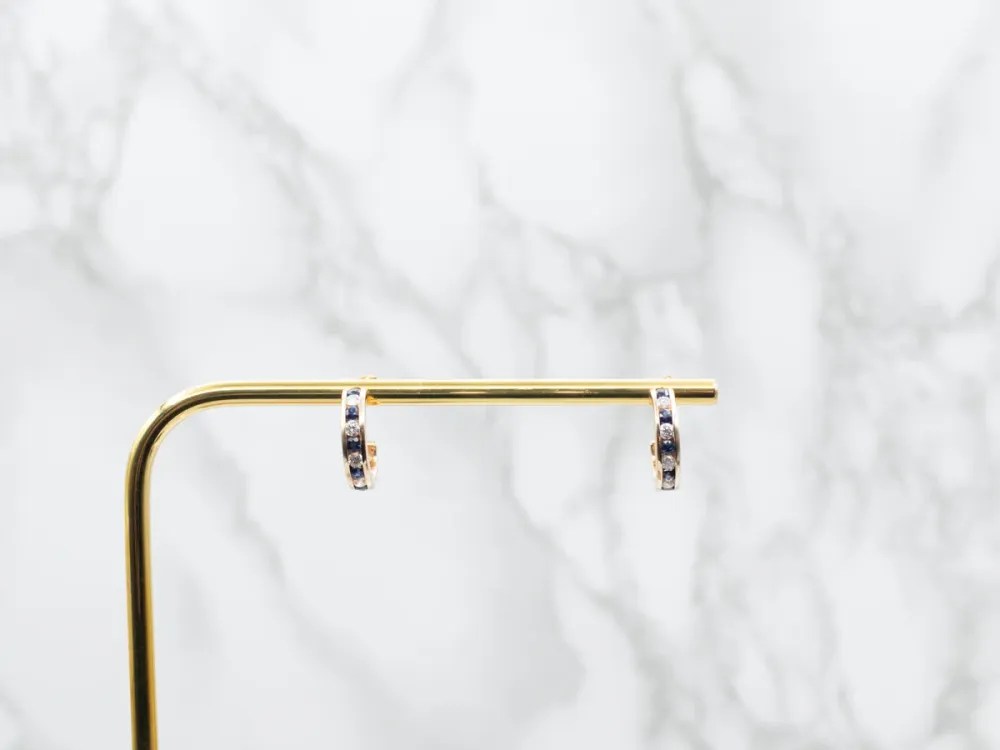 Channel Set Sapphire and Diamond Hoop Earrings voor smalle deuren