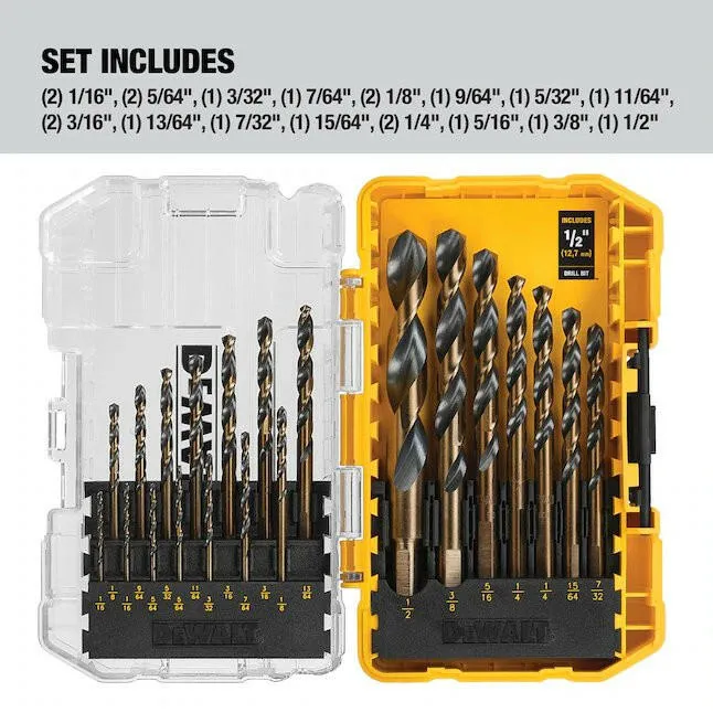 DeWalt 21-Piece Assorted Black and Verguld Coated Hss Twist Drill Bit Set