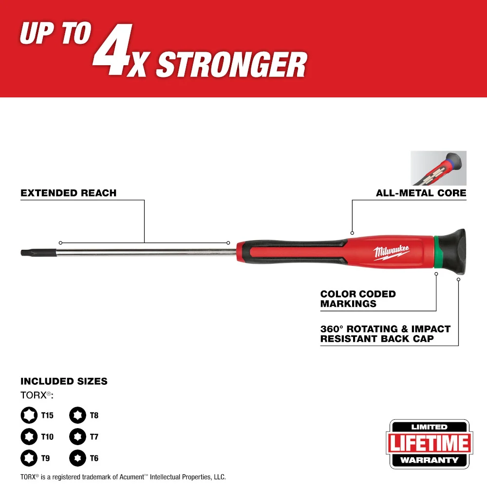 MILWAUKEE 6 PC. TORX® Precision Screwdriver Set w/ Case Heavy Duty | Commercieel gebruik