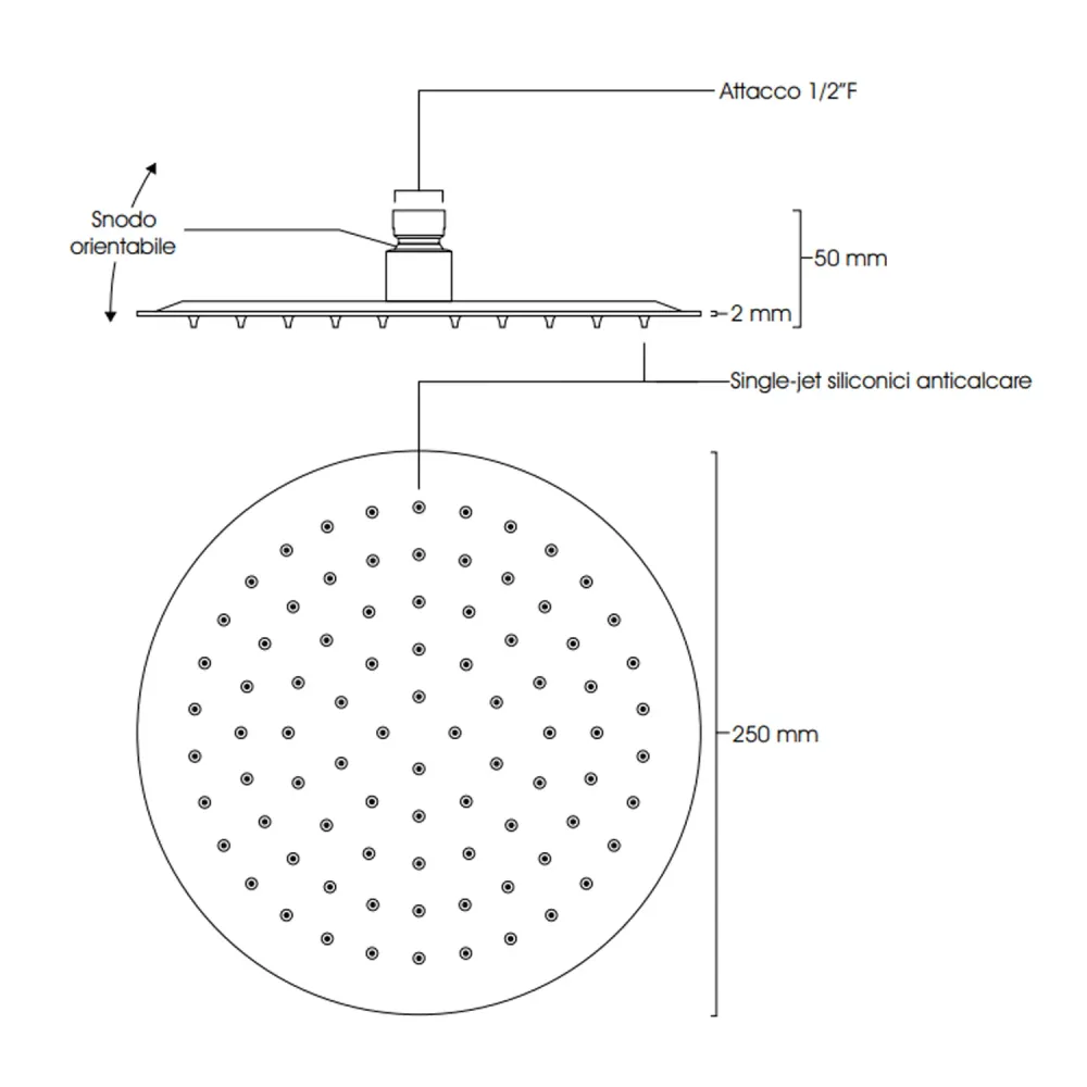 Professionele Kwaliteit Round shower set 25 cm showerhead, Mia hand shower, water inlet and matte koolzwart hose Ares