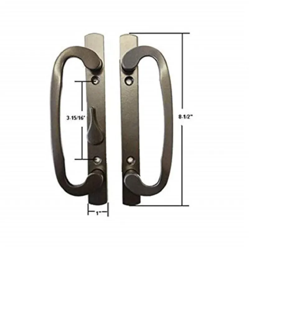 STB Sliding Glass Patio Door Handle Set, Mortise Type, B-Position, Non-Keyed, Bronskleurig, 3-15/16" Screw Holes