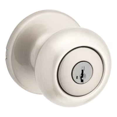 Kwikset Cove Satijn Nickel SmartKey Exterior Keyed Entry Door Knob Antimicrobial Technology