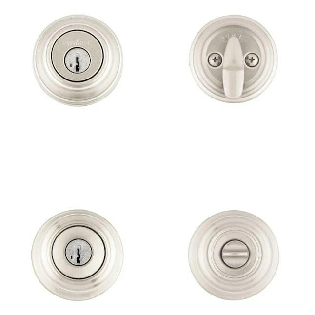 Kwikset Signatures Cameron Satijnstof Nickel Smartkey Single-cylinder deadbolt Keyed Entry Door Knob Combo Pack