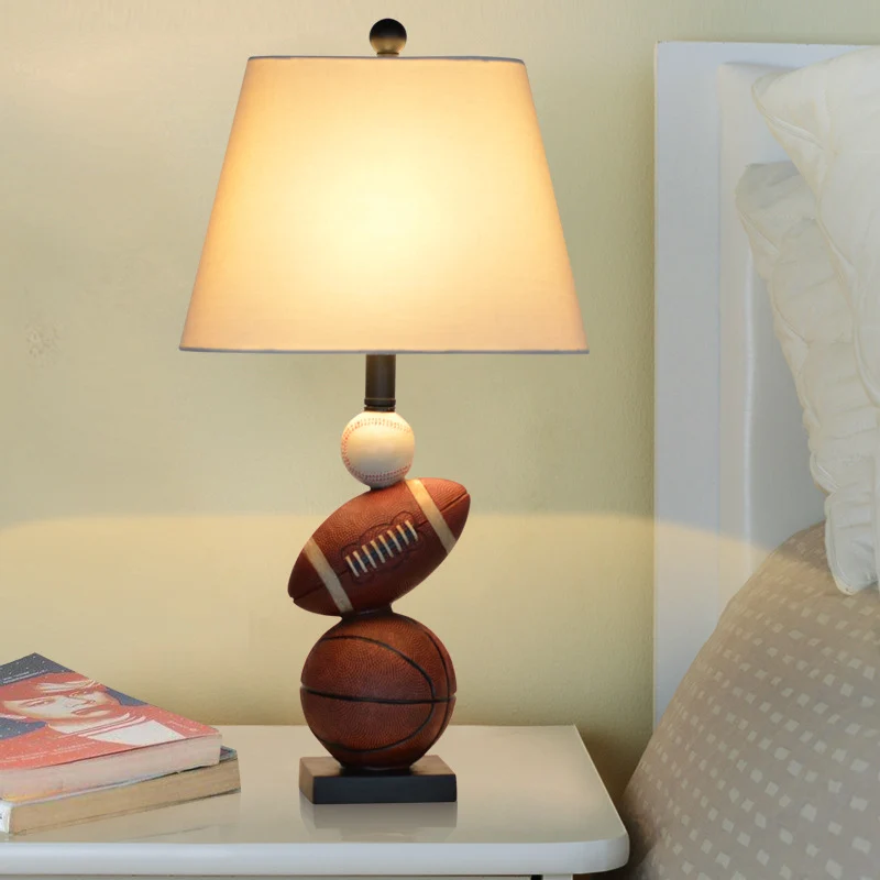 Sport Balls Bedroom Nightstand Lamp Resin Single-Bulb Kids Table Light Empire Shade Sneeuwwit | Snel Thuisbezorgd White