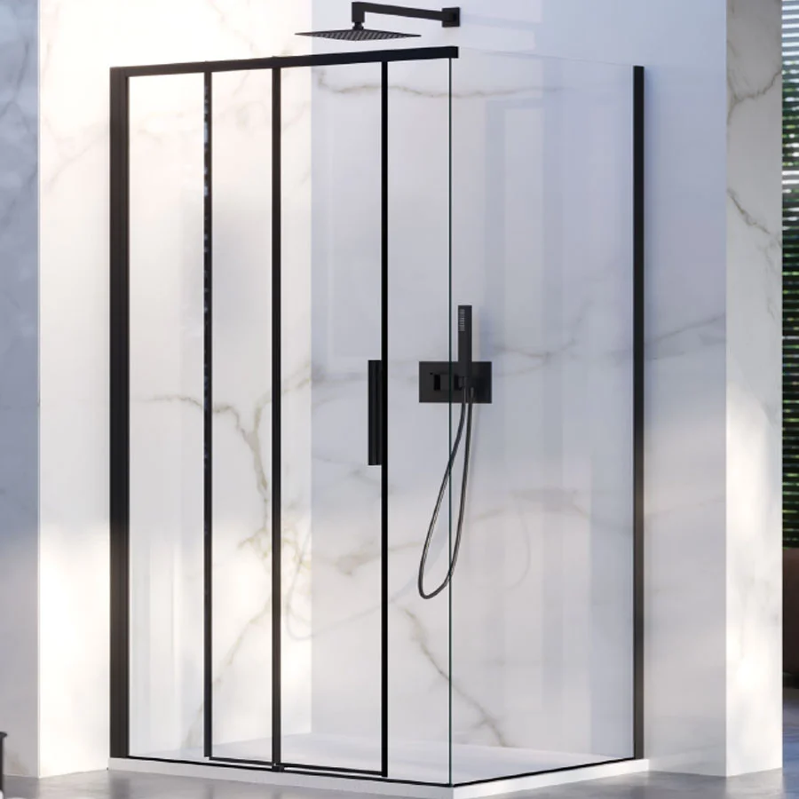 Corner shower enclosure 70x100 fixed side and sliding door 6 mm crystal and ebbenhout profile Left version
