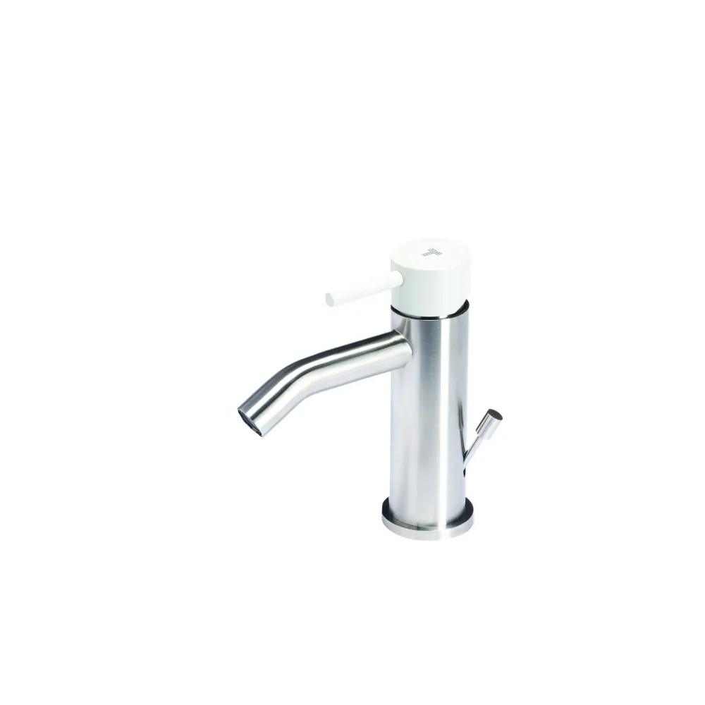 Bidet mixer tap drain stainless steel Satijnachtig finish Pearl color handle Tubico Colorado