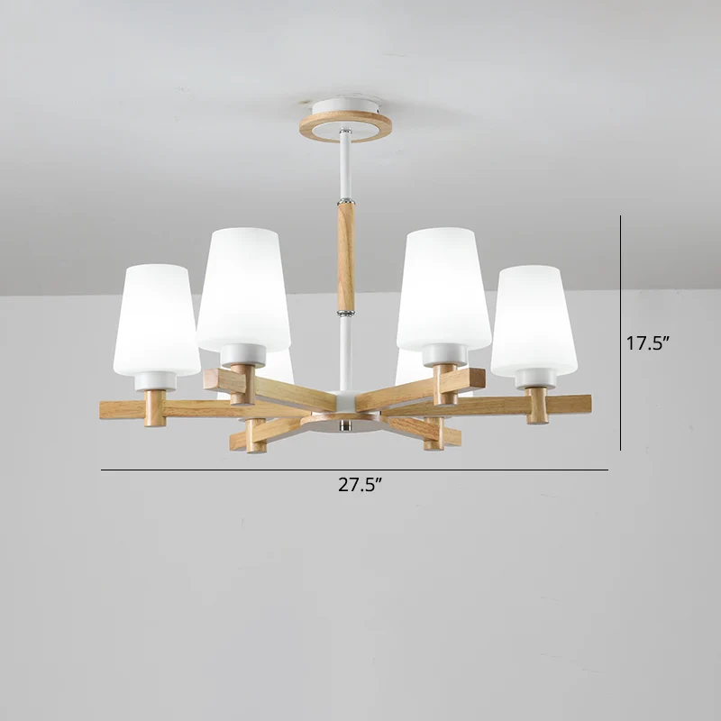 Melkglas taps toelopende kroonluchter moderne houten ophanglamp voor woonkamer