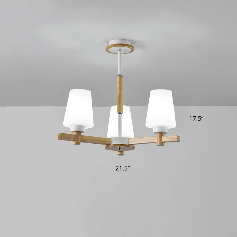 Melkglas taps toelopende kroonluchter moderne houten ophanglamp voor woonkamer