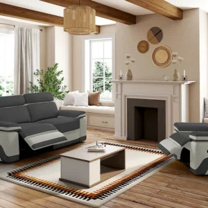 Driezits slaapbank + fauteuil - antraciet microvezel met lichtgrijze strepen TALCA