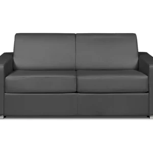 Express-driezitsslaapbank van grijs leer - Bed 140 cm - Matras 22 cm - CALITO