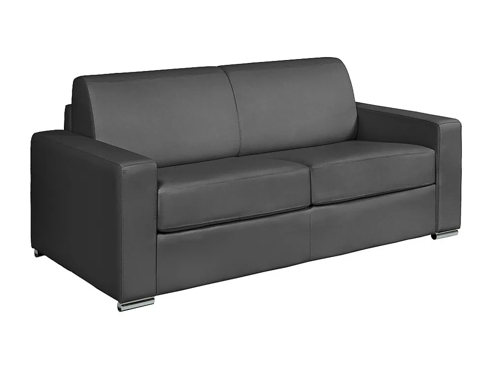 Express-driezitsslaapbank van grijs leer - Bed 140 cm - Matras 22 cm - CALITO