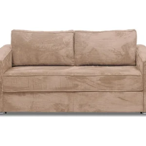 Express-driezitsslaapbank van taupegrijs ribfluweel - 140 cm - 18 cm LORETO
