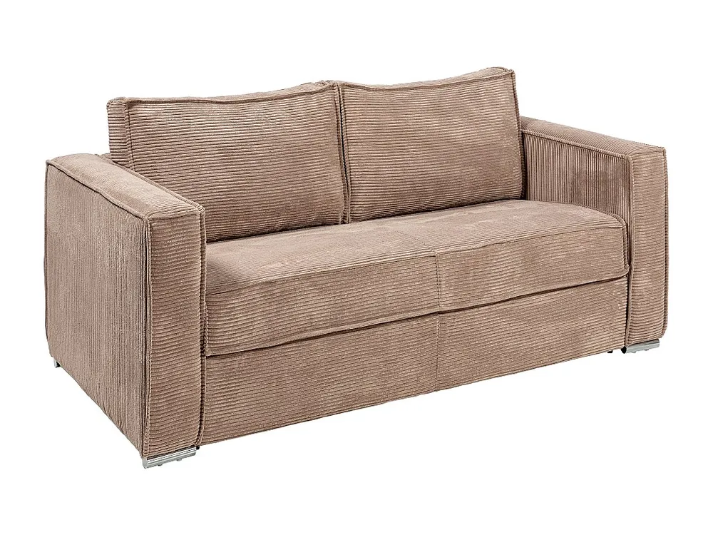 Express-driezitsslaapbank van taupegrijs ribfluweel - 140 cm - 18 cm LORETO