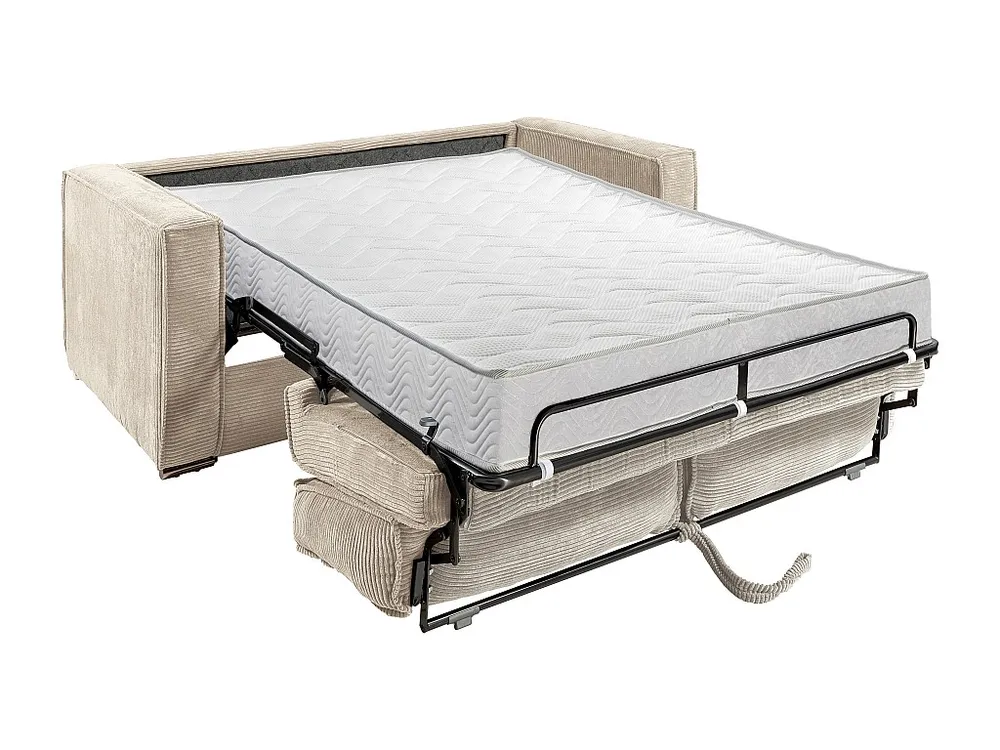 Express-driezitsslaapbank van taupegrijs ribfluweel - 140 cm - 18 cm LORETO