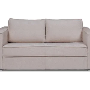 Express-driezitsslaapbank van taupegrijze stof met textuur - 140 cm - Matras 18 cm LORETO