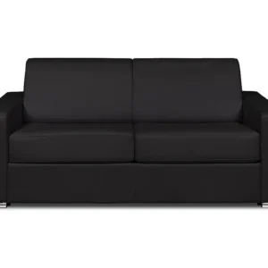 Express-driezitsslaapbank van zwart leer - Bed 140 cm - Matras 14 cm CALITO