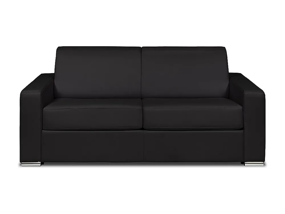 Express-driezitsslaapbank van zwart leer - Bed 140 cm - Matras 14 cm CALITO