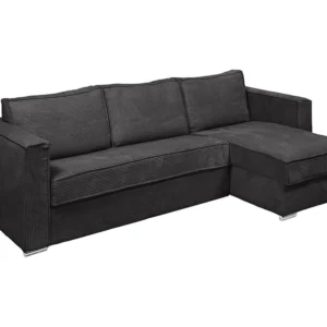Express-hoekslaapbank van antracietgrijs ribfluweel, bed 160 cm LORETO