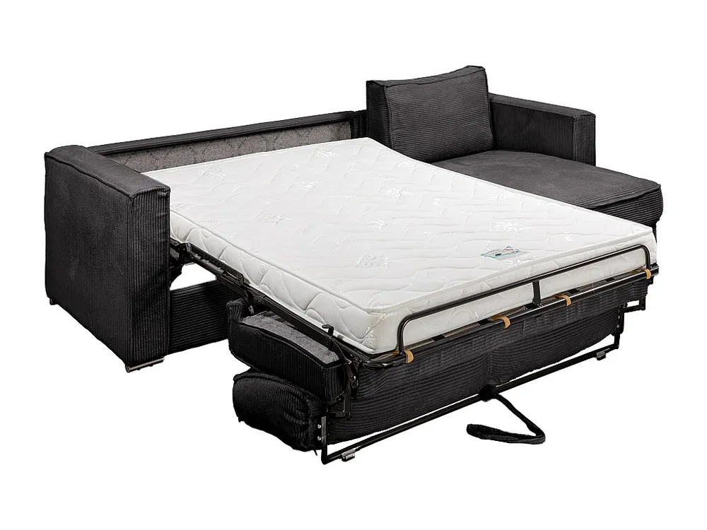 Express-hoekslaapbank van antracietgrijs ribfluweel, bed 160 cm LORETO