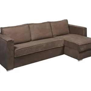 Express-hoekslaapbank van bruin ribfluweel, bed met latten 140 cm LORETO