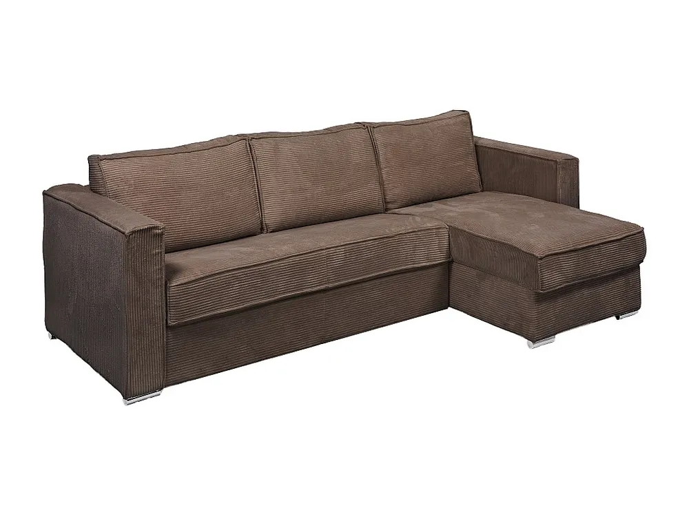 Express-hoekslaapbank van bruin ribfluweel, bed met latten 140 cm LORETO