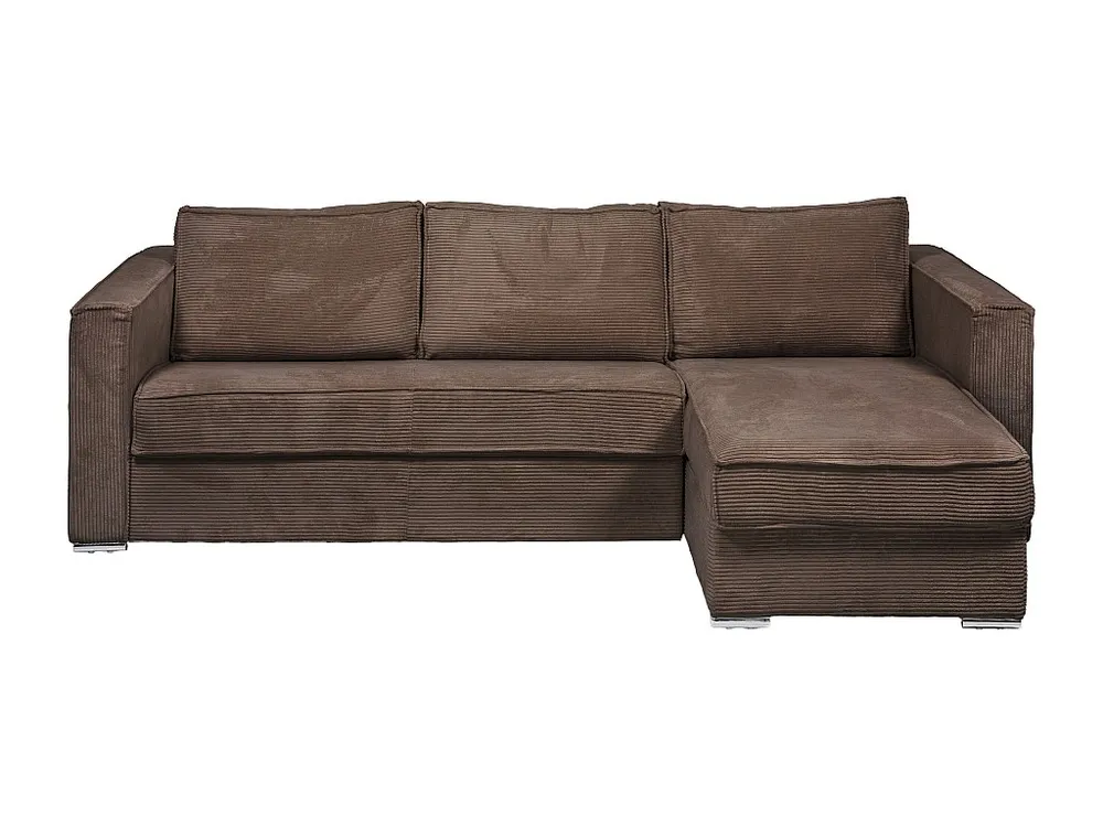 Express-hoekslaapbank van bruin ribfluweel, bed met latten 140 cm LORETO