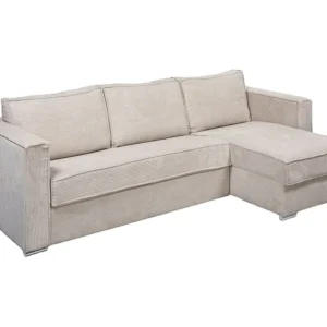 Express-hoekslaapbank van lichtbruin ribfluweel, bed met latten 140 cm LORETO