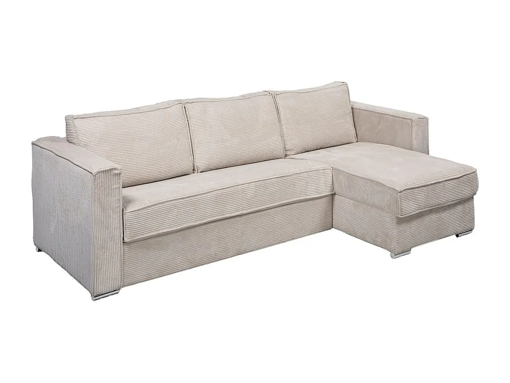Express-hoekslaapbank van lichtbruin ribfluweel, bed met latten 140 cm LORETO