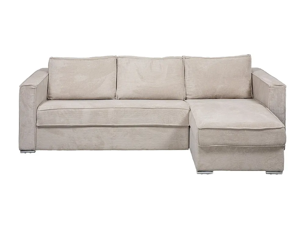 Express-hoekslaapbank van lichtbruin ribfluweel, bed met latten 140 cm LORETO