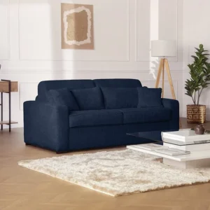 Express-slaapbank van blauw ribfluweel, bed met latten 140 cm, dikte 14 cm MONDOVI