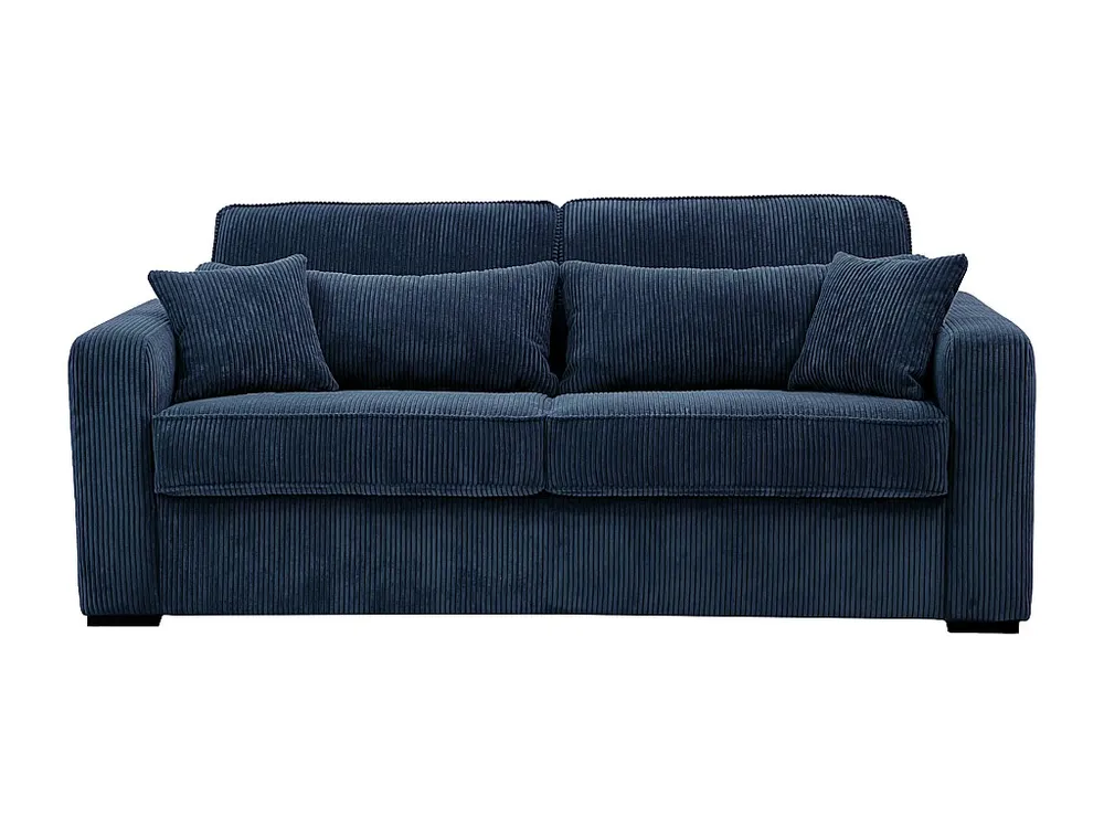 Express-slaapbank van blauw ribfluweel, bed met latten 140 cm, dikte 14 cm MONDOVI