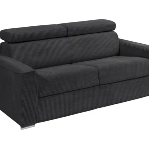 Express-slaapbank van grijs ribfluweel Bed 160 cm - Matras 14 cm VIZIR