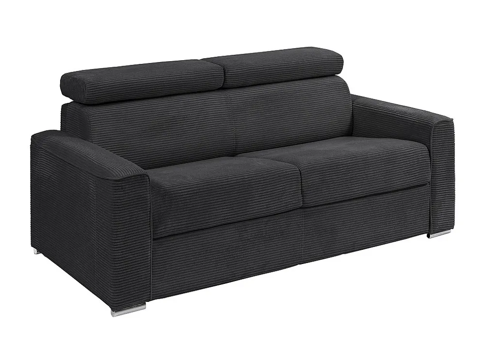 Express-slaapbank van grijs ribfluweel Bed 160 cm - Matras 14 cm VIZIR