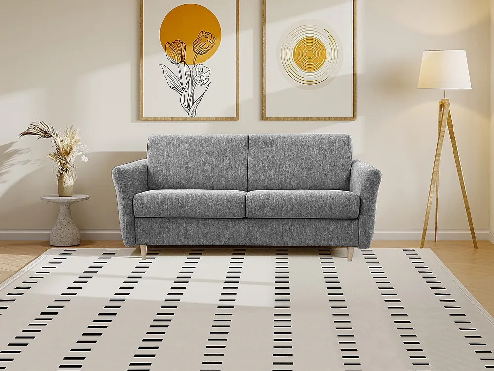 Express-slaapbank van grijze stof - Bed met latten 140 cm, dikte 14 cm ARCADIA