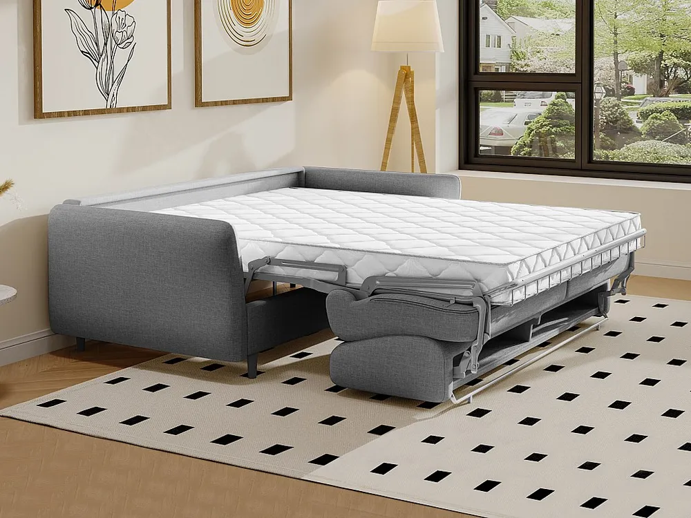 Express-slaapbank van grijze stof - Bed met latten 140 cm, dikte 14 cm ARCADIA