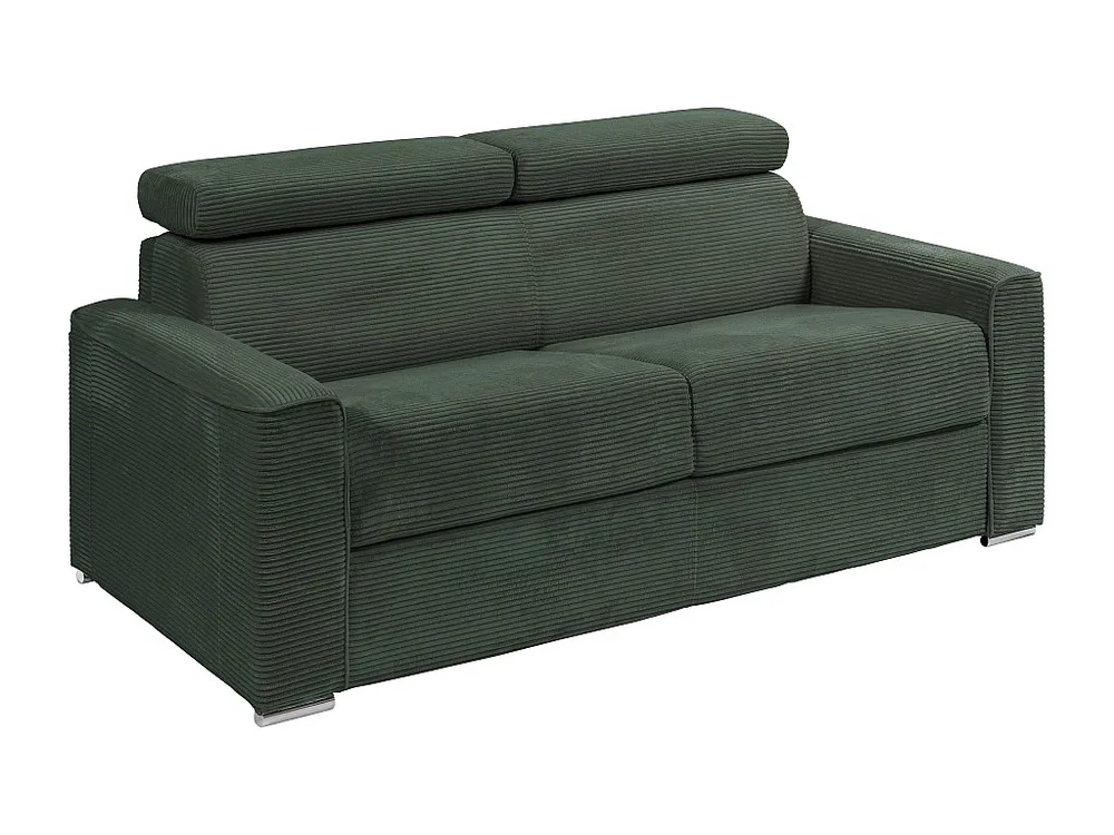 Express-slaapbank van groen ribfluweel Bed 160 cm - Matras 22 cm - VIZIR
