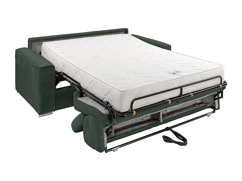 Express-slaapbank van groen ribfluweel Bed 160 cm - Matras 22 cm - VIZIR