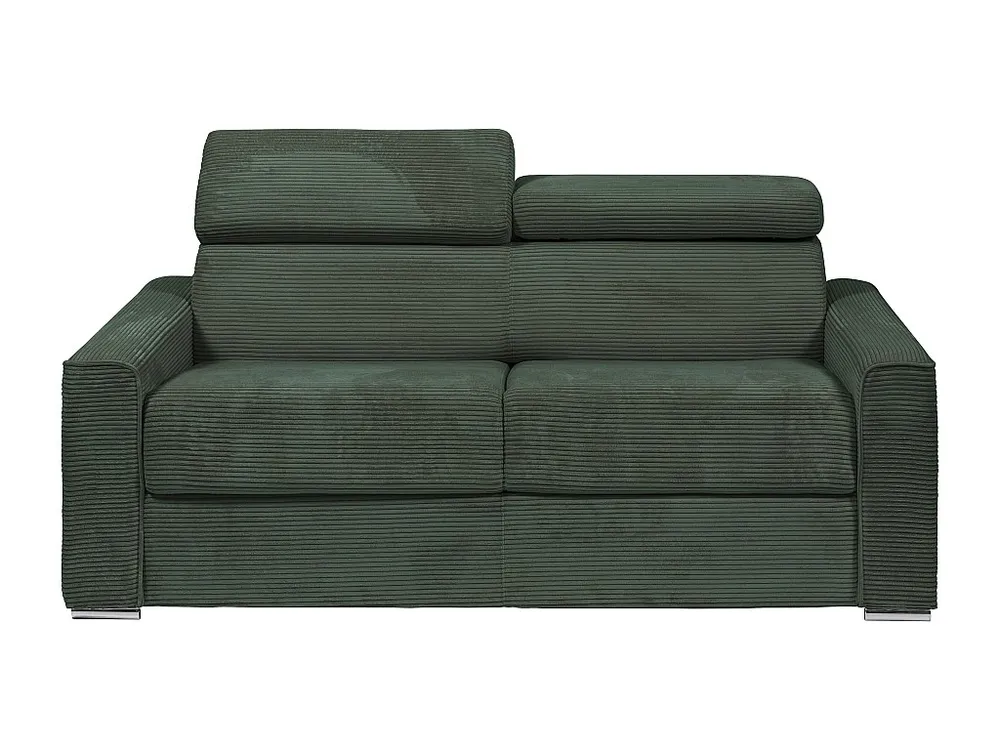 Express-slaapbank van groen ribfluweel Bed met latten 160 cm, dikte 22 cm VIZIR