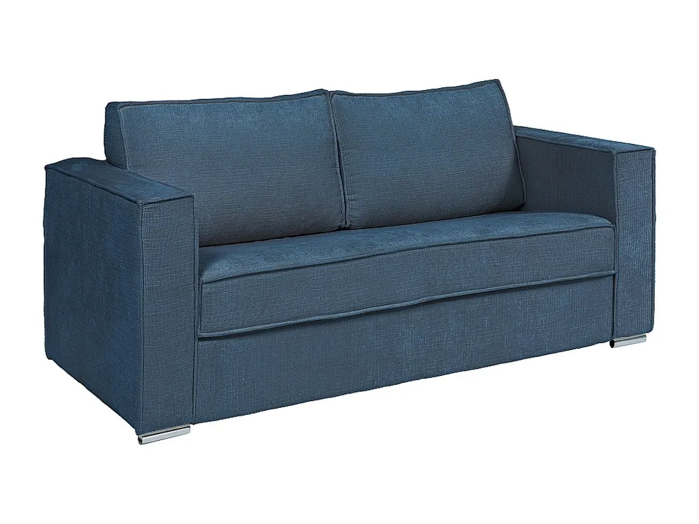 Express-vierzitsslaapbank van blauwe stof met textuur - 160 cm - Matras 22 cm LORETO